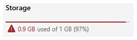 Picture showing storage bar with warning icon.