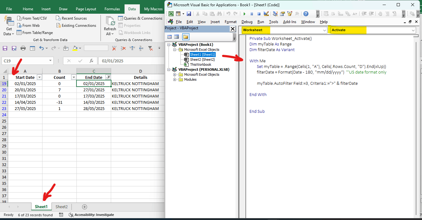 Hide rows on value of column C - Microsoft Q&A