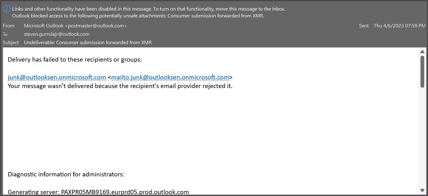 Message identified as SPAM Remote server returned '550 5.7.520 Message  blocked because it contains content identified as spam. AS(4810)' -  Microsoft Q&A