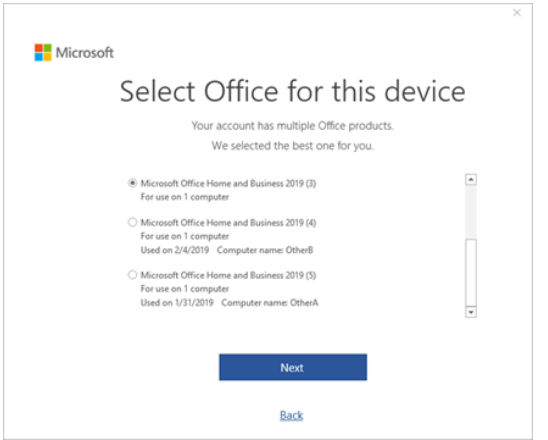 My MS account have 2 office 2019. One of pc totally down, I buy new pc ...