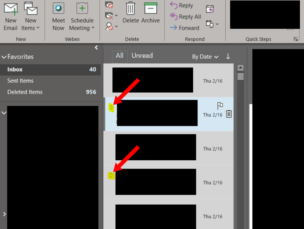 A tiny triangle appeared in my inbox adjacent to senders, it collapses ...
