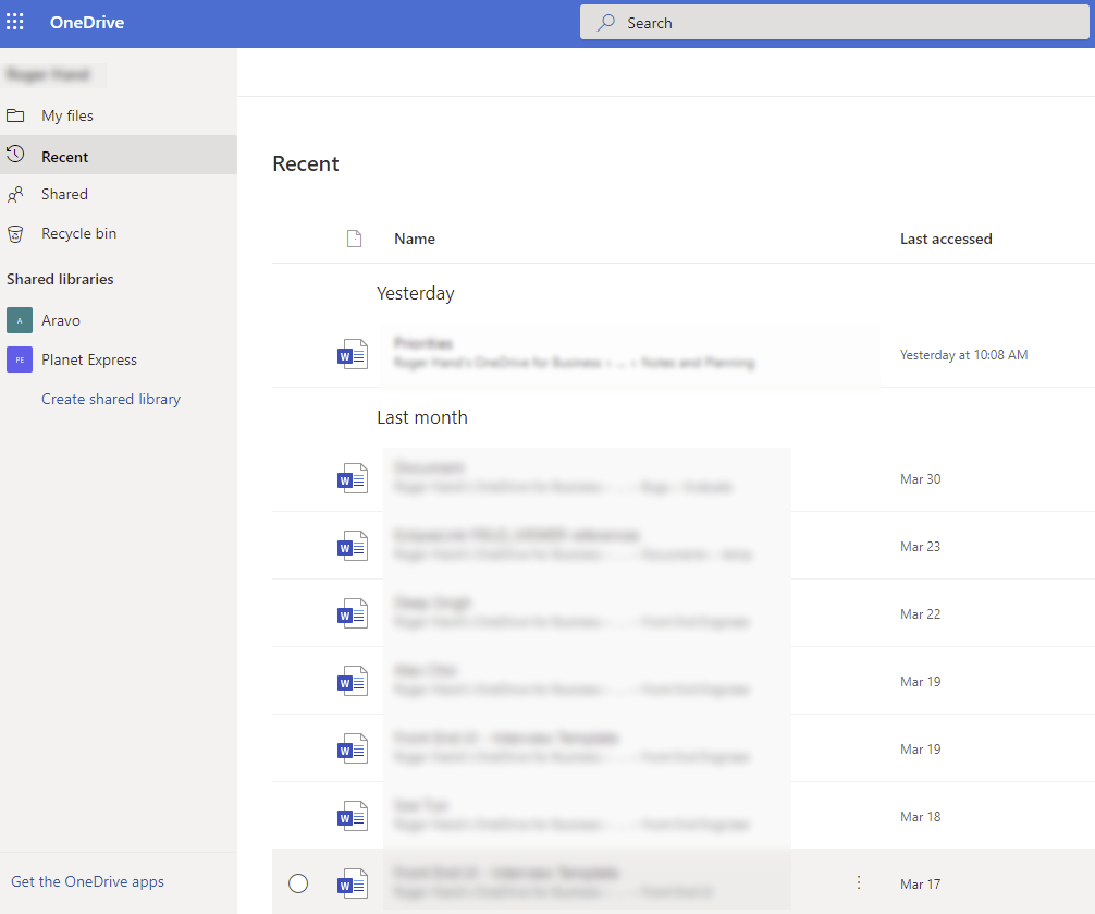 Why are some recently changed files not showing in the OneDrive Recent ...