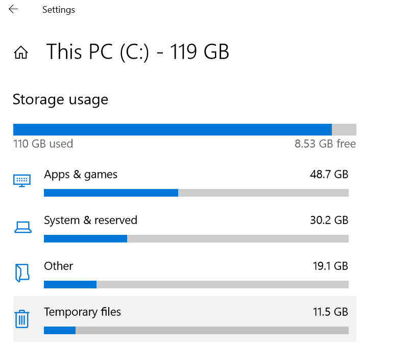 Windows shows two different Temporary files folder sizes - Microsoft Q&A