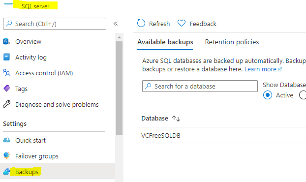 Backups setting missing for basic tier SQL server - Microsoft Q&A