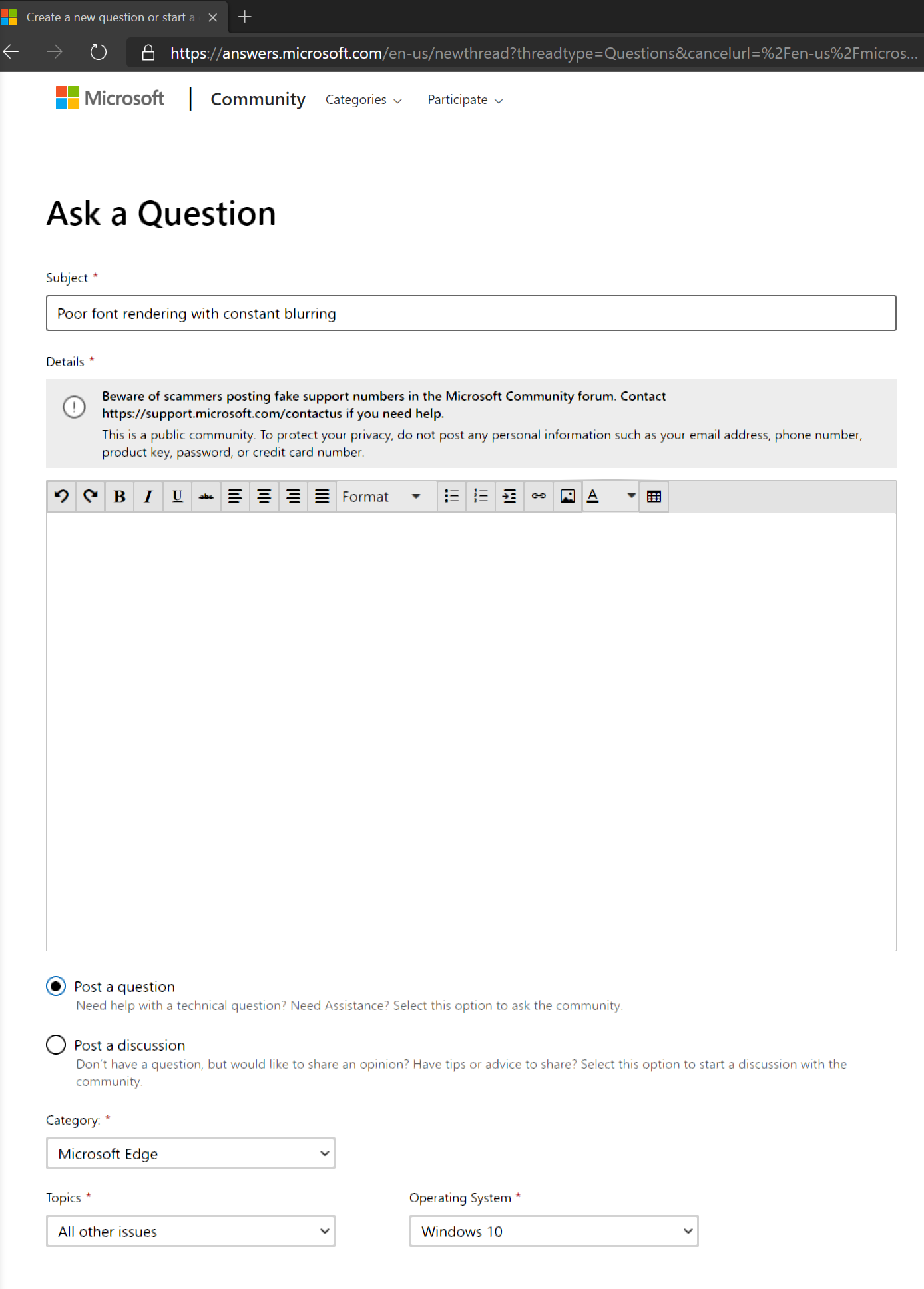 Poor font rendering with constant blurring - Microsoft Q&A