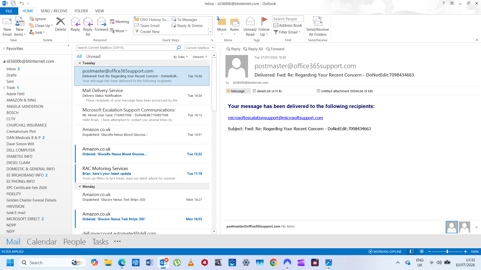 Microsoft working offline