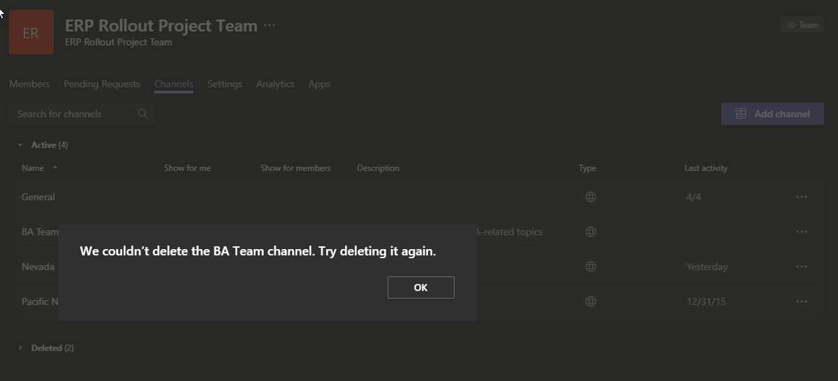 Unable to Delete Channel in Teams - Microsoft Q&A