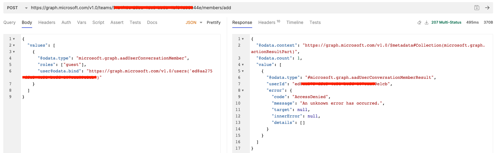 MS Graph API - Add Guest to Team - Microsoft Q&A