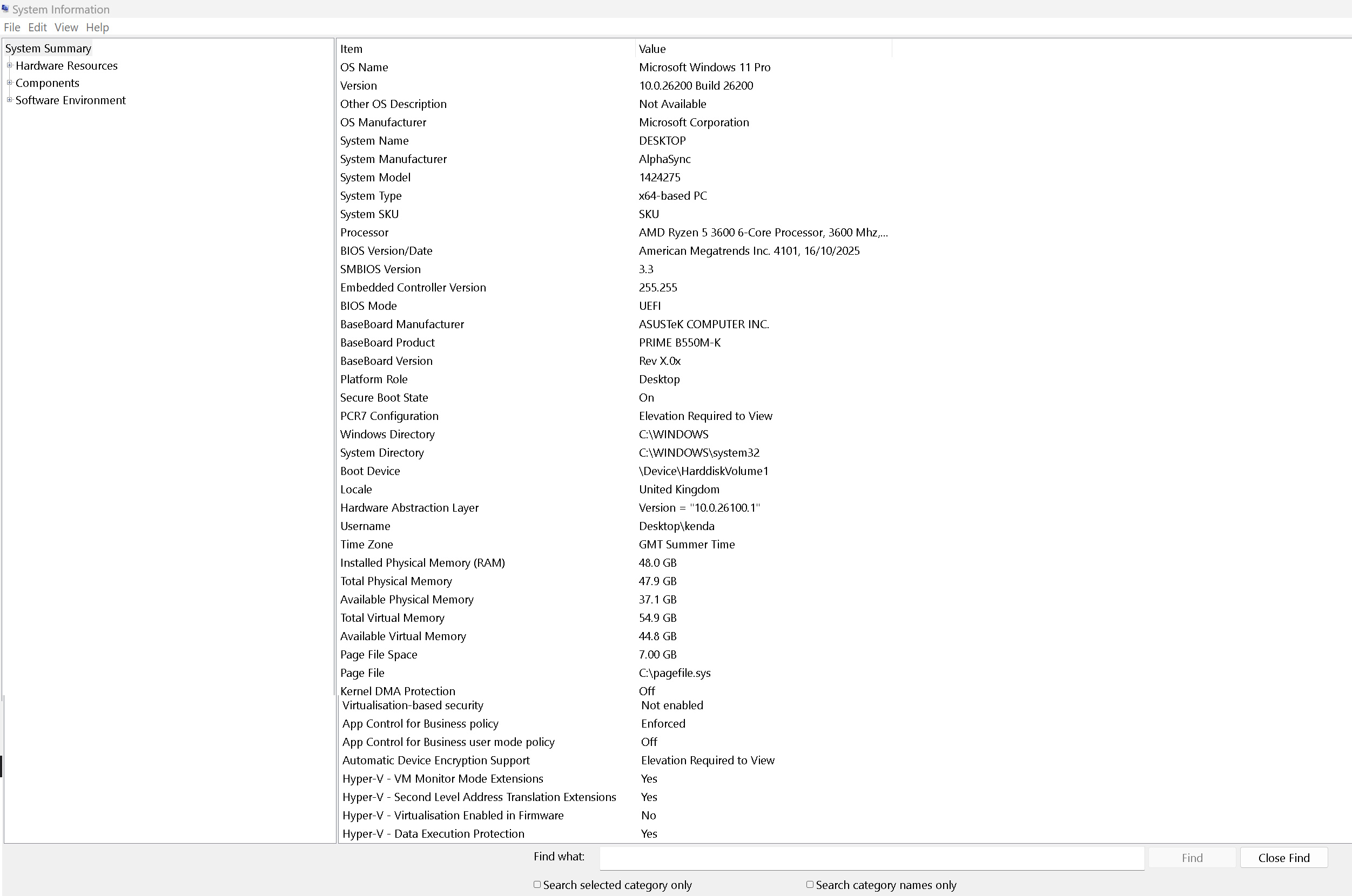 system summary