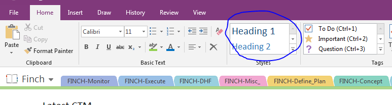 Change styles of the default headings in onenote 2016 - Microsoft Q&A