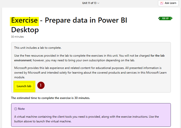 Can you please help me access data for a Power BI lab exercise ...
