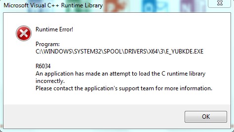 売り切れました。 Windows 7 splwow64.exe- system error and Microsoft Visual C++