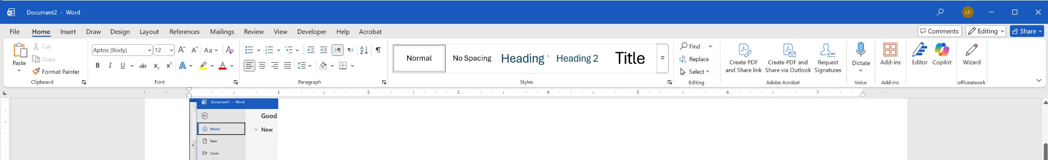 Screenshot of Word Home Ribbon