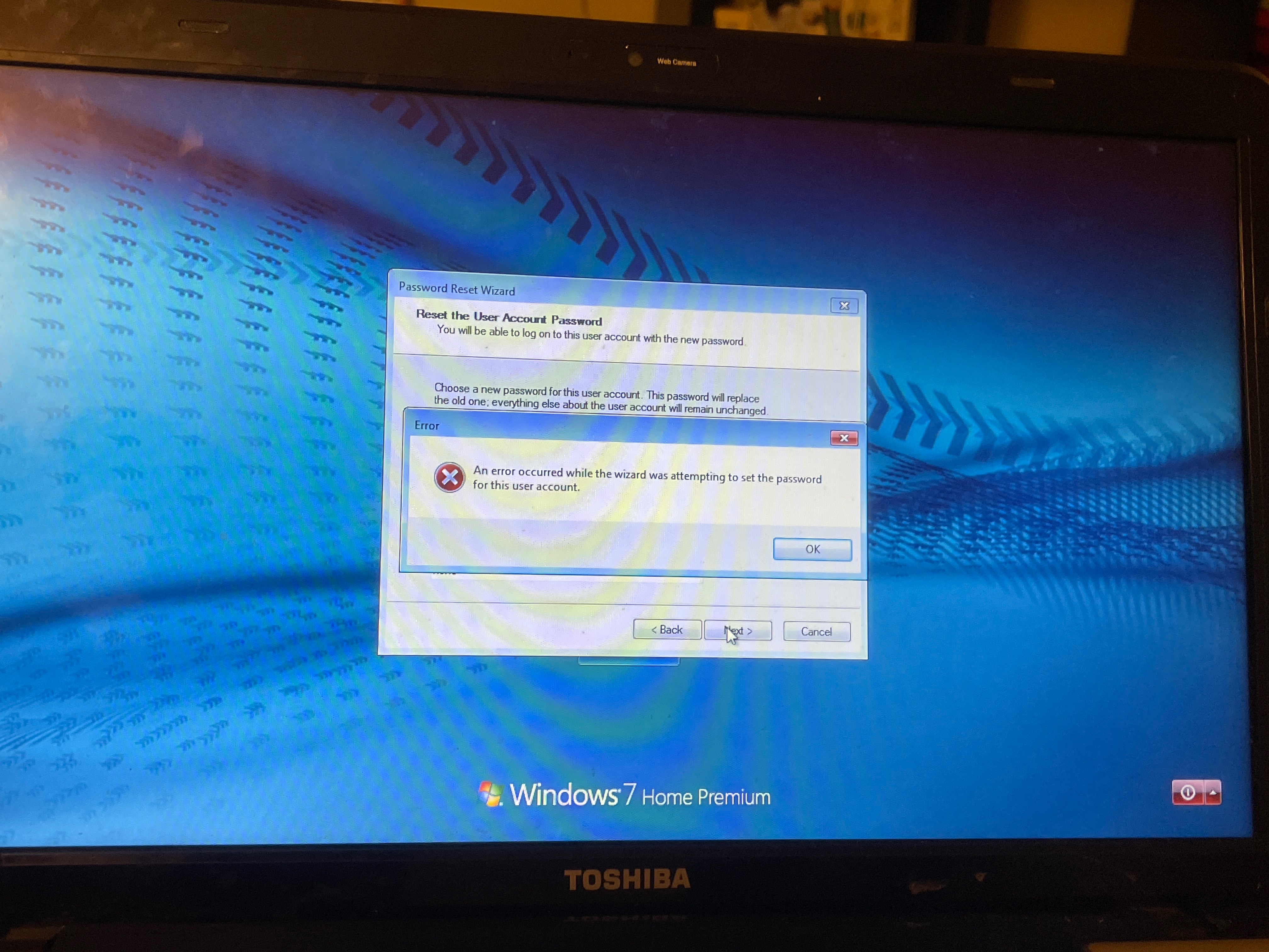 Toshiba laptop can’t reset password - Microsoft Q&A