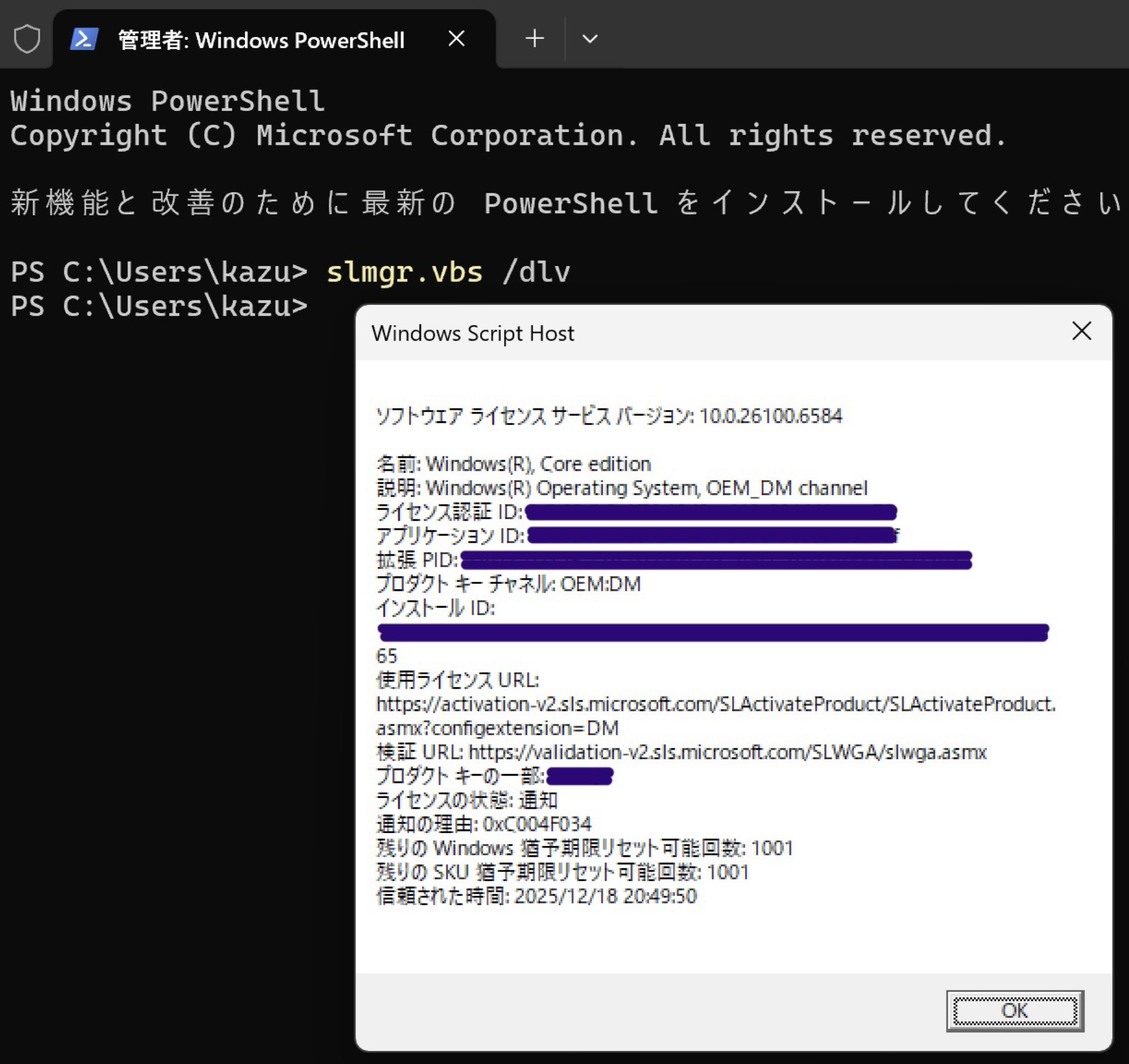 Windows11Homeを誤ってProをインストールしライセンス認証でプロダクト