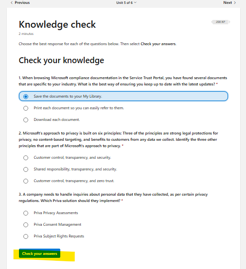 Why don't I see the check button on my microsoft training? - Microsoft Q&A