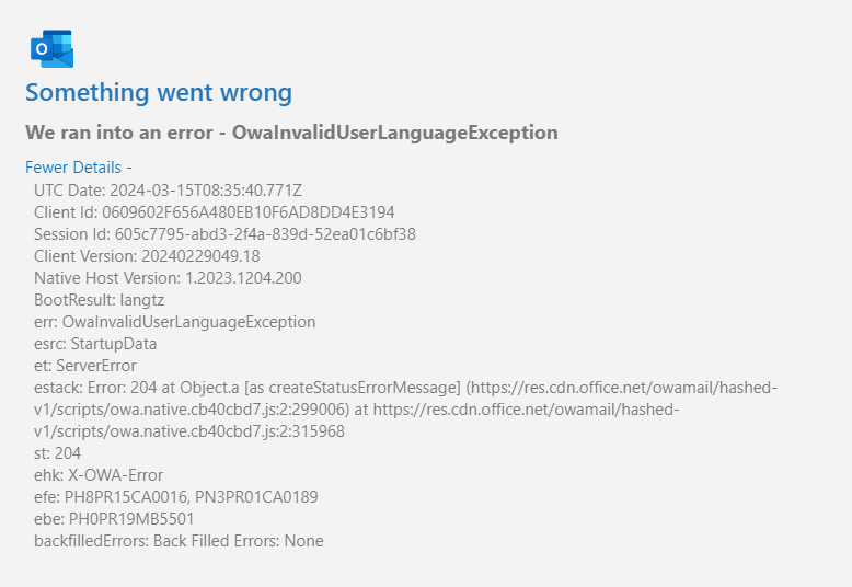 I got a problem on new outlook app and the error is ...