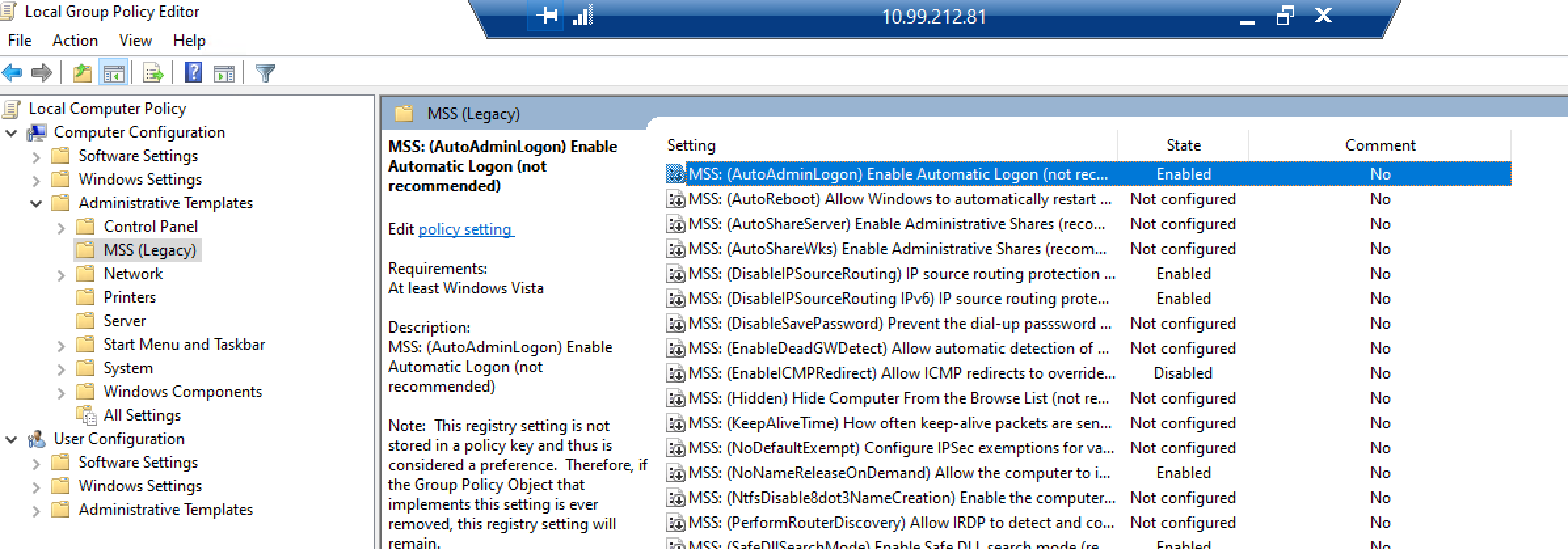 Want to enable MSS AutoLogon in windows 10 using GPO via powershell