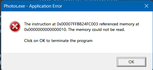 My setting app microsoft photos app are crashing with an error ...