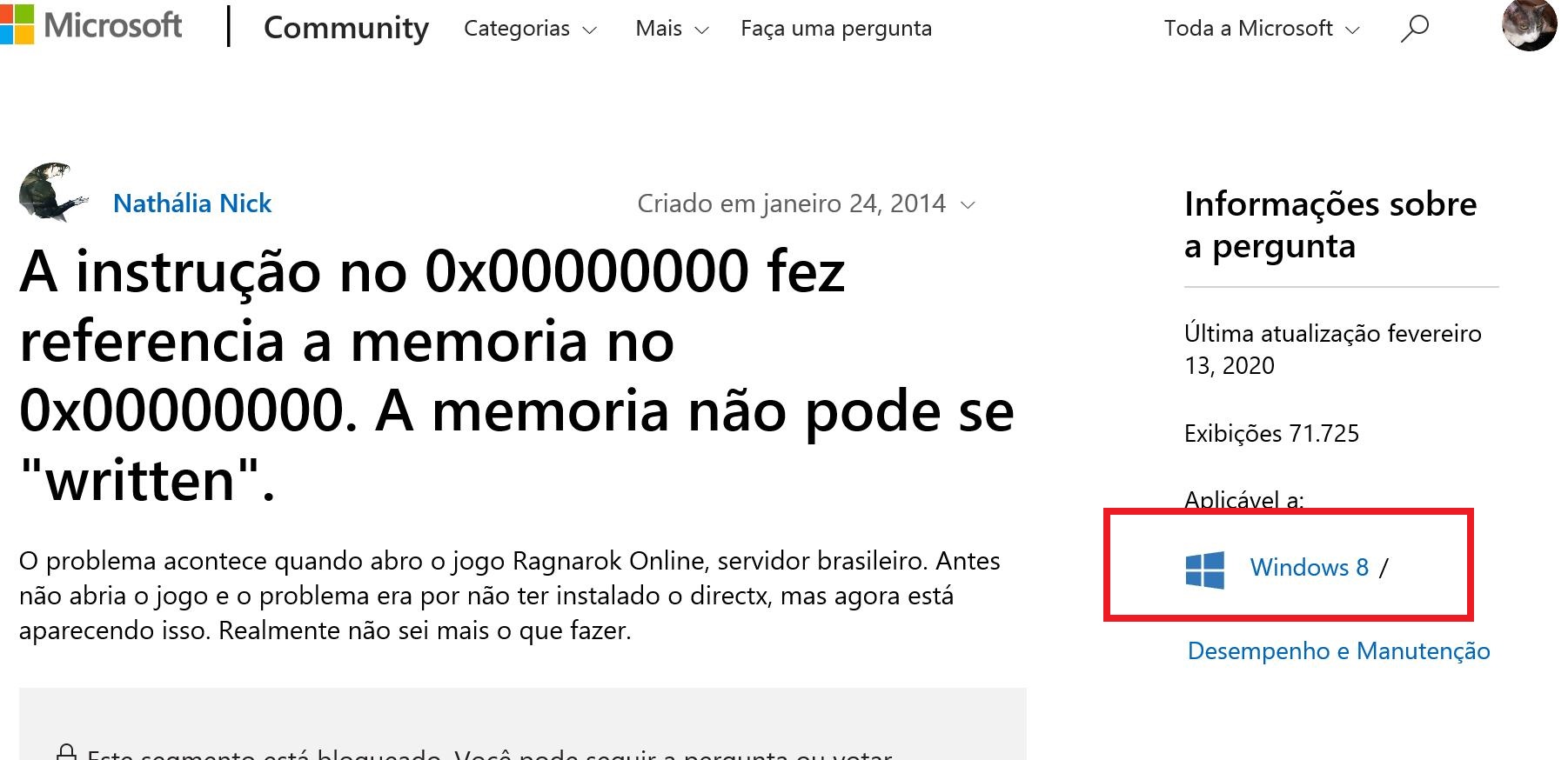 A instrução no 0x2550db4c fez referencia a memoria no 0x24f0fffe