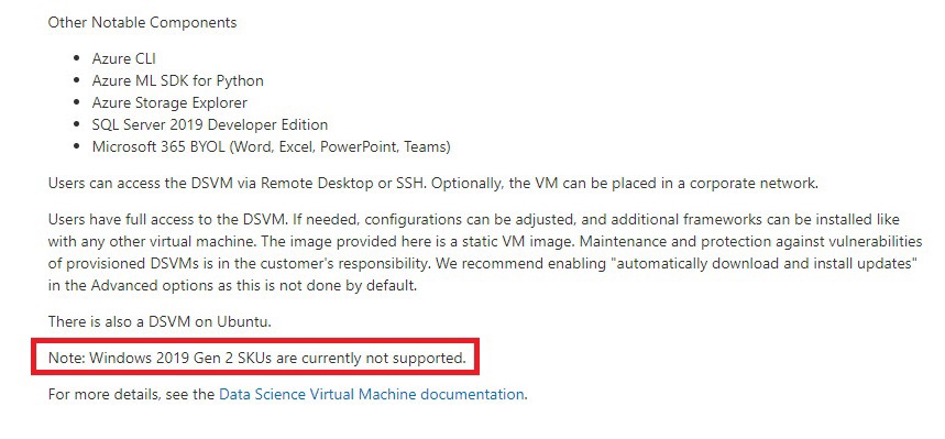 qna dsvm gen2 not supported