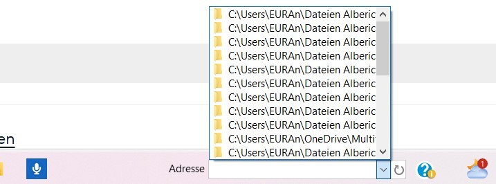 Windows 10 Schnellzugriff-Dateien im Eingabe-Feld 