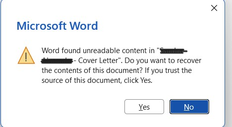 I have a Word document that stopped opening, though I open it almost ...