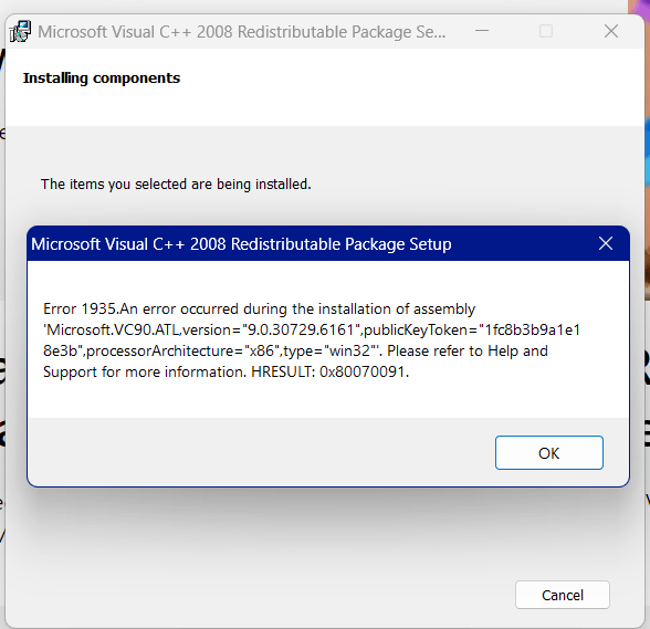 Side-by-side configuration is incorrect while starting an