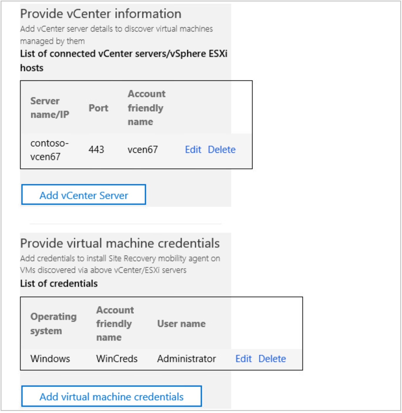 Screenshot showing configuration of vCenter.