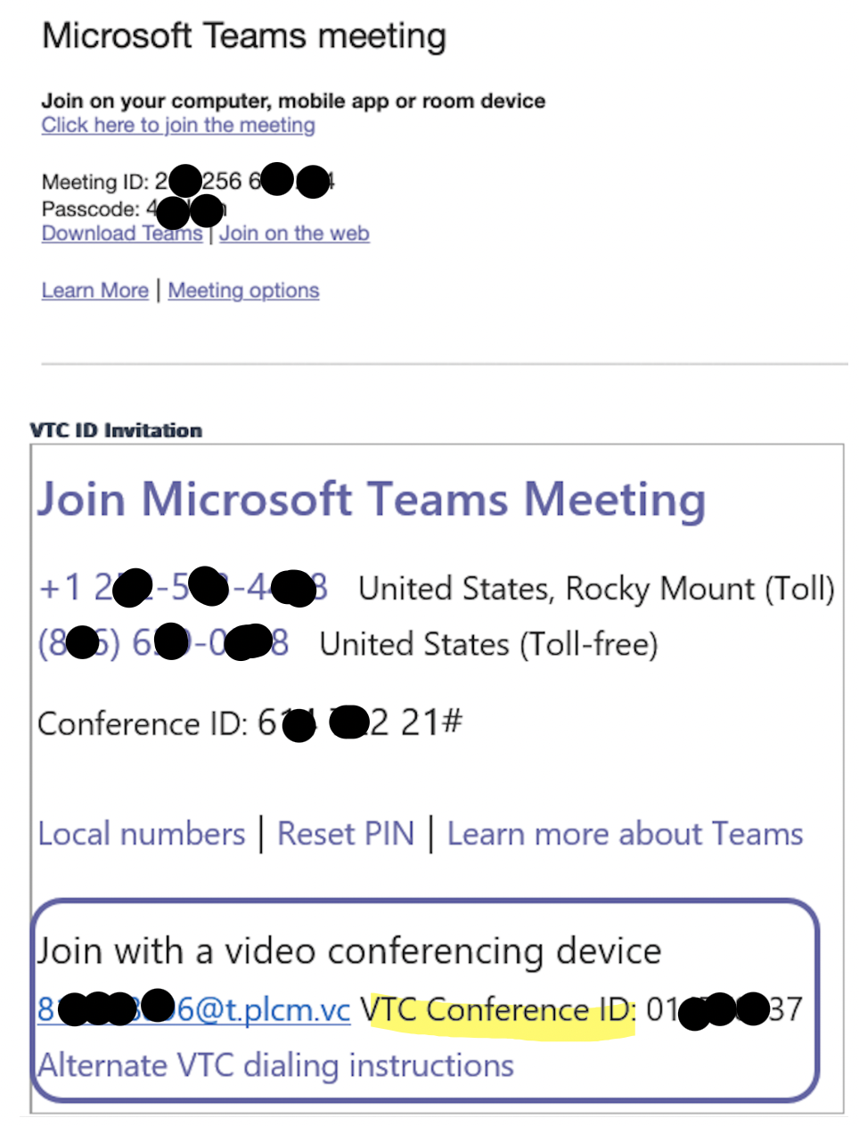 Video Teleconferencing (VTC) Dial-In Options for Microsoft Teams Meetings