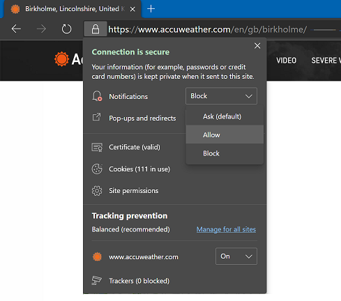Receiving Desktop notification for sites on Edge browser - Microsoft Q&A