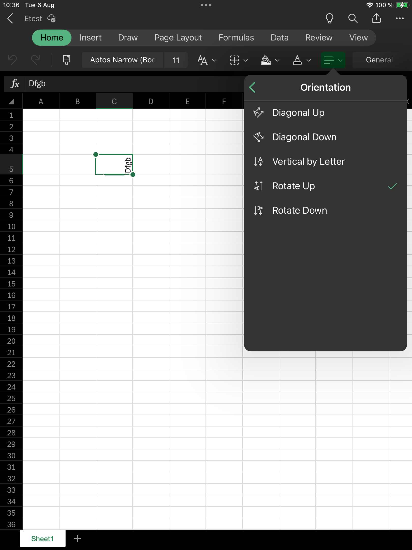 text orientation in iOS Excel - Microsoft Q&A