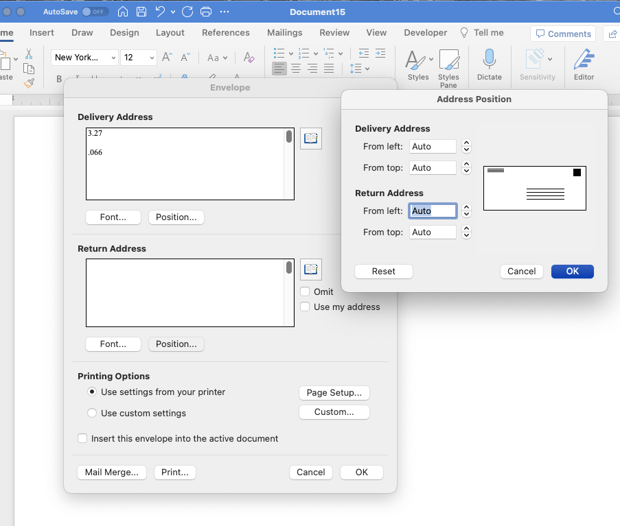 Reset a Print Envelope return-address window? - Microsoft Q&A