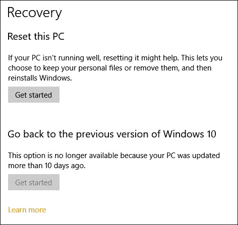 Uninstall Windows 10 Build