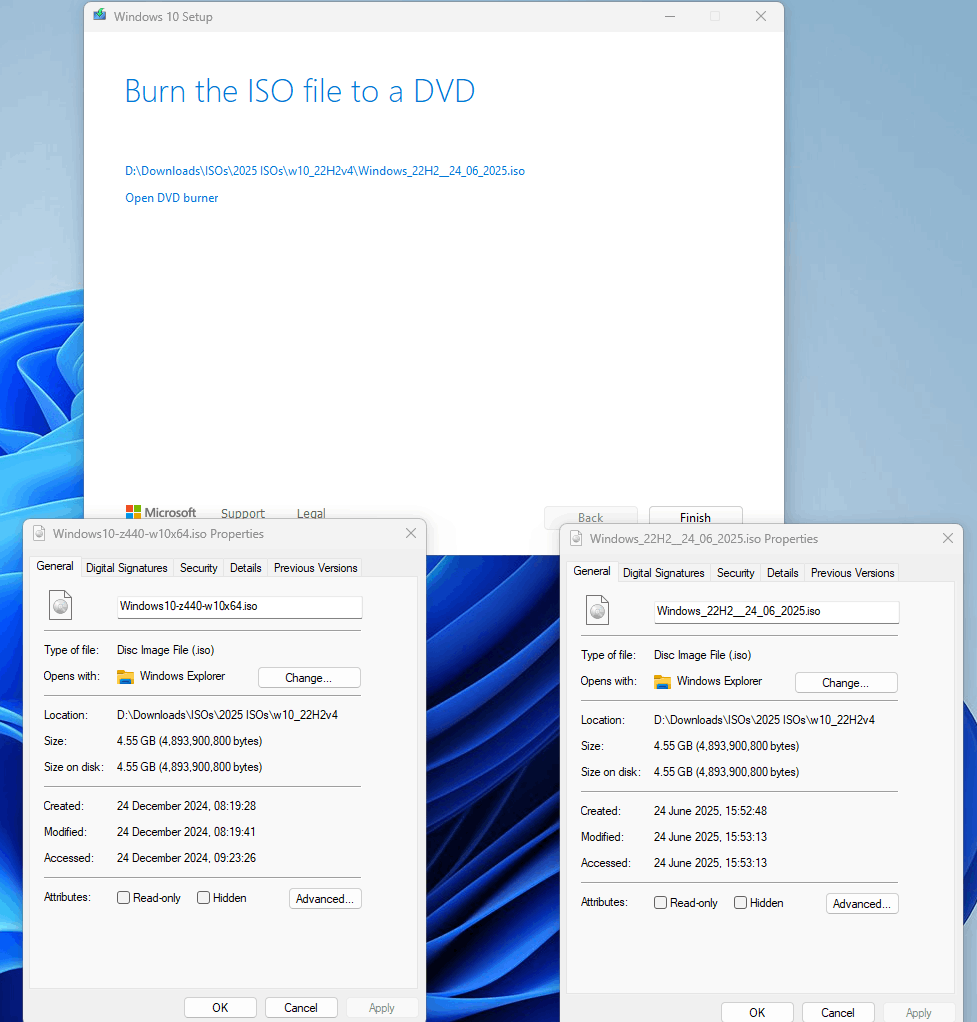 ISO Windows 10 just now TODAY & PRIOR 6 months, and it is the same. Do ...