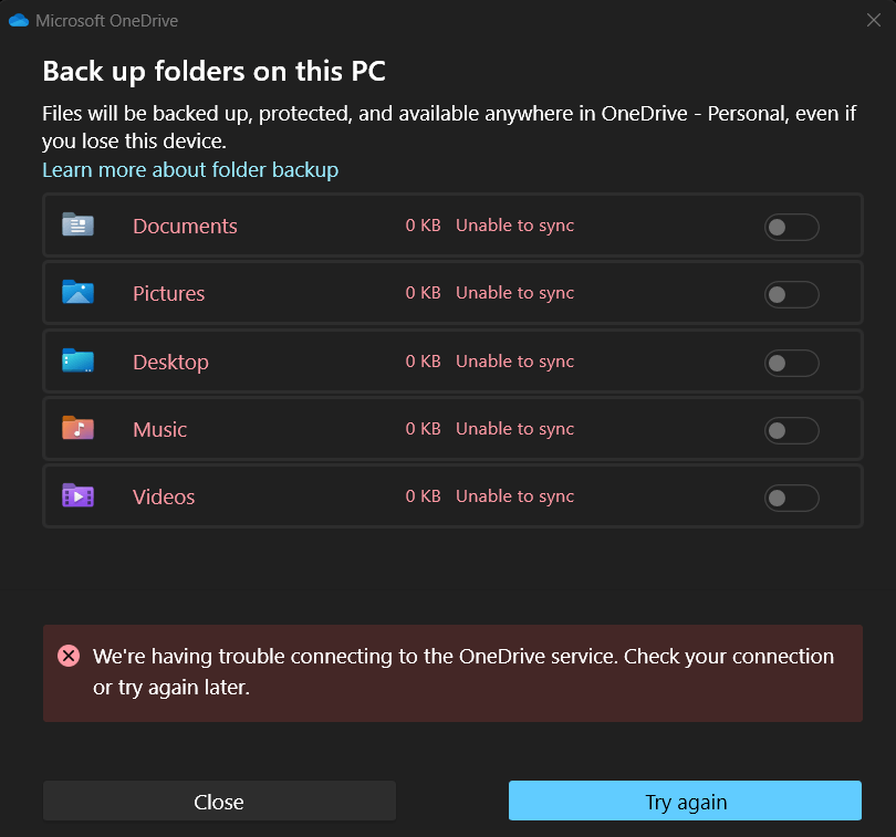OneDrive unable to load local folders - Microsoft Q&A