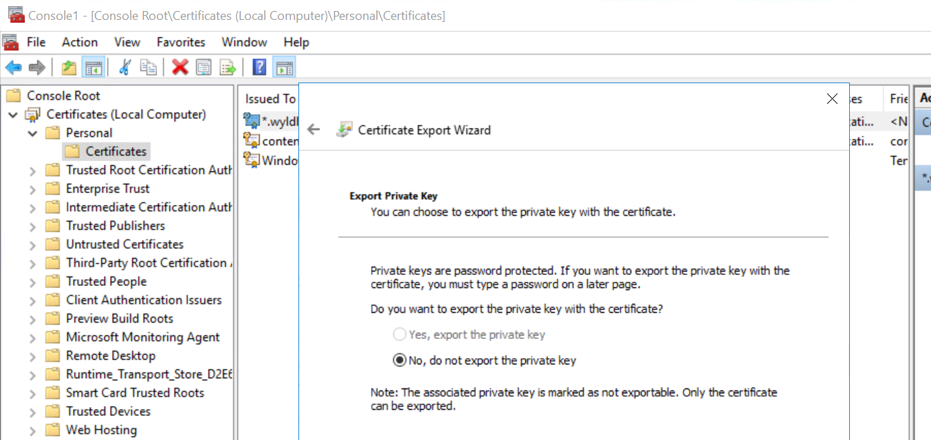 How to enable private key with certificate while exporting - Microsoft Q&A