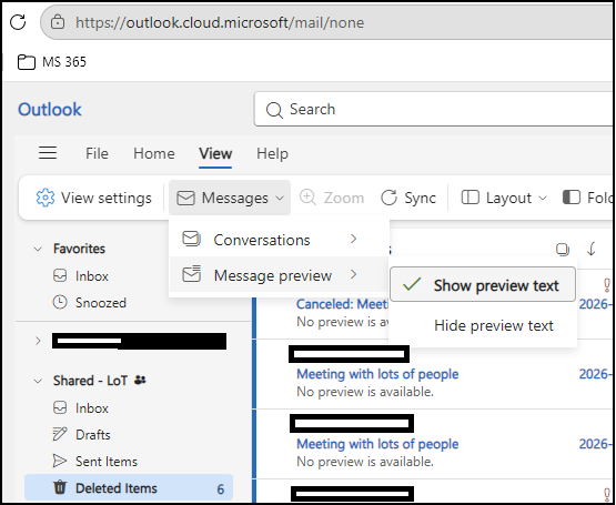 Option to disable message preview has disappeared from shared inbox on ...