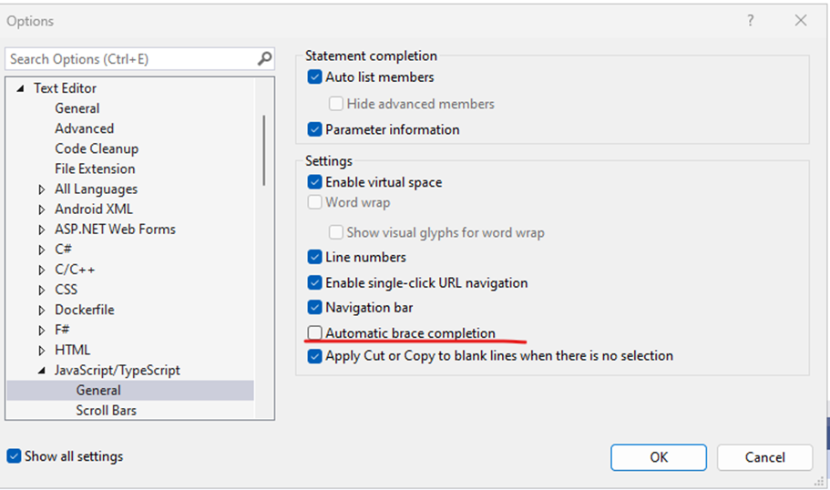 In Visual studio 2022: pressing on open curly brace autocompletes ...