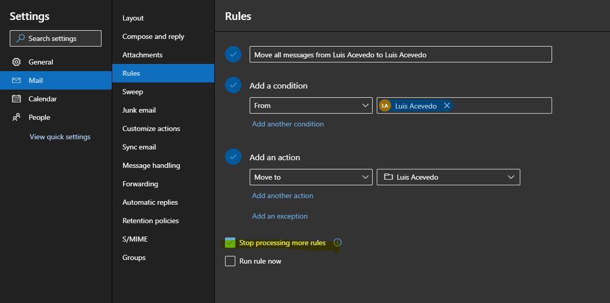 Stop processing more rules 기능에 대해서 문의 - Microsoft Q&A