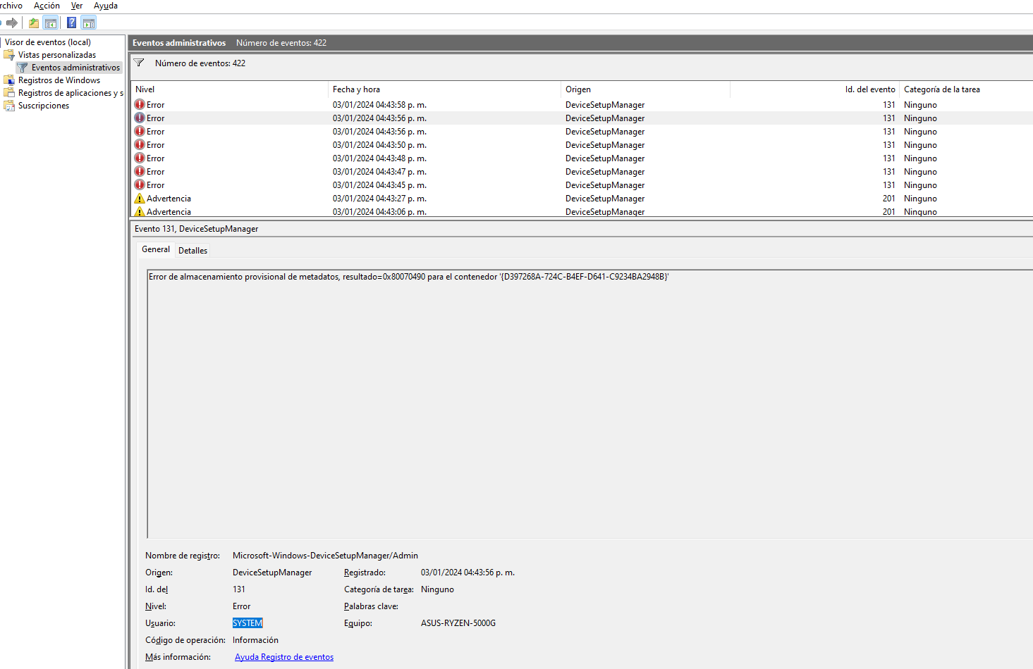 error DeviceSetupManager - Microsoft Q&A