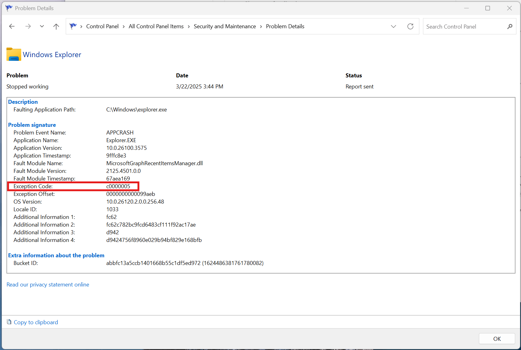 Build 26120.3576, File explorer crashes with Exception code 0xc0000005 ...
