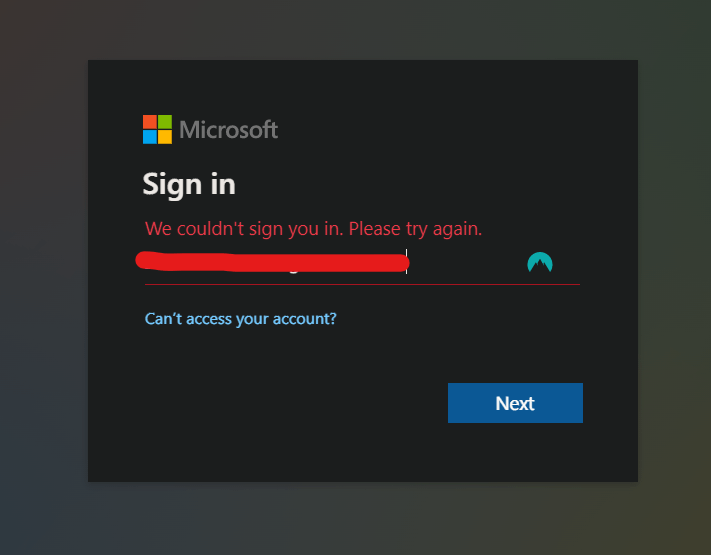 We couldn't sign you in. Please try again - Microsoft Q&A