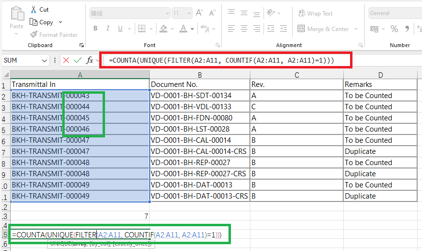 Need Help with Excel Formula to Count Total Number of Transmittals ...
