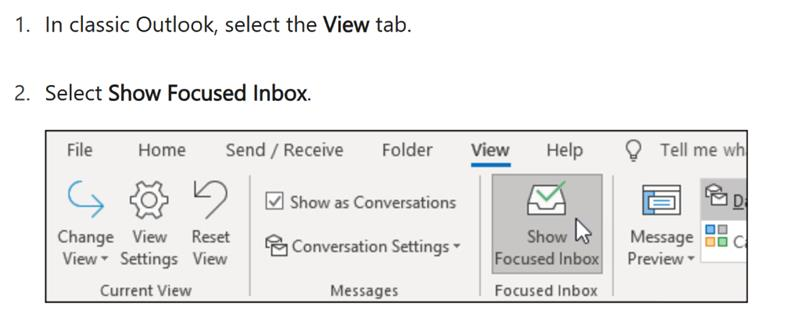 I'm trying to revert back to focused and others on my email. Any Idea ...