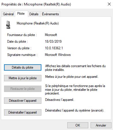 Microphone (Realtek (R) Audio) : périphérique non migré lors d'une mise ...
