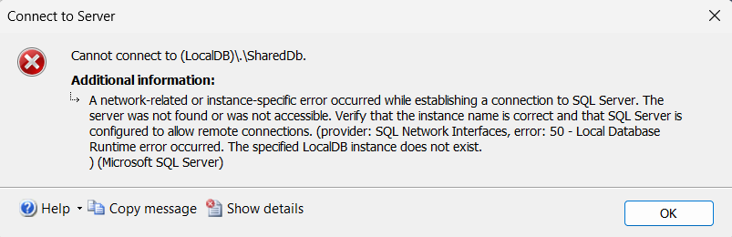SQL Server shared LocalDB instance is not automatically starting ...