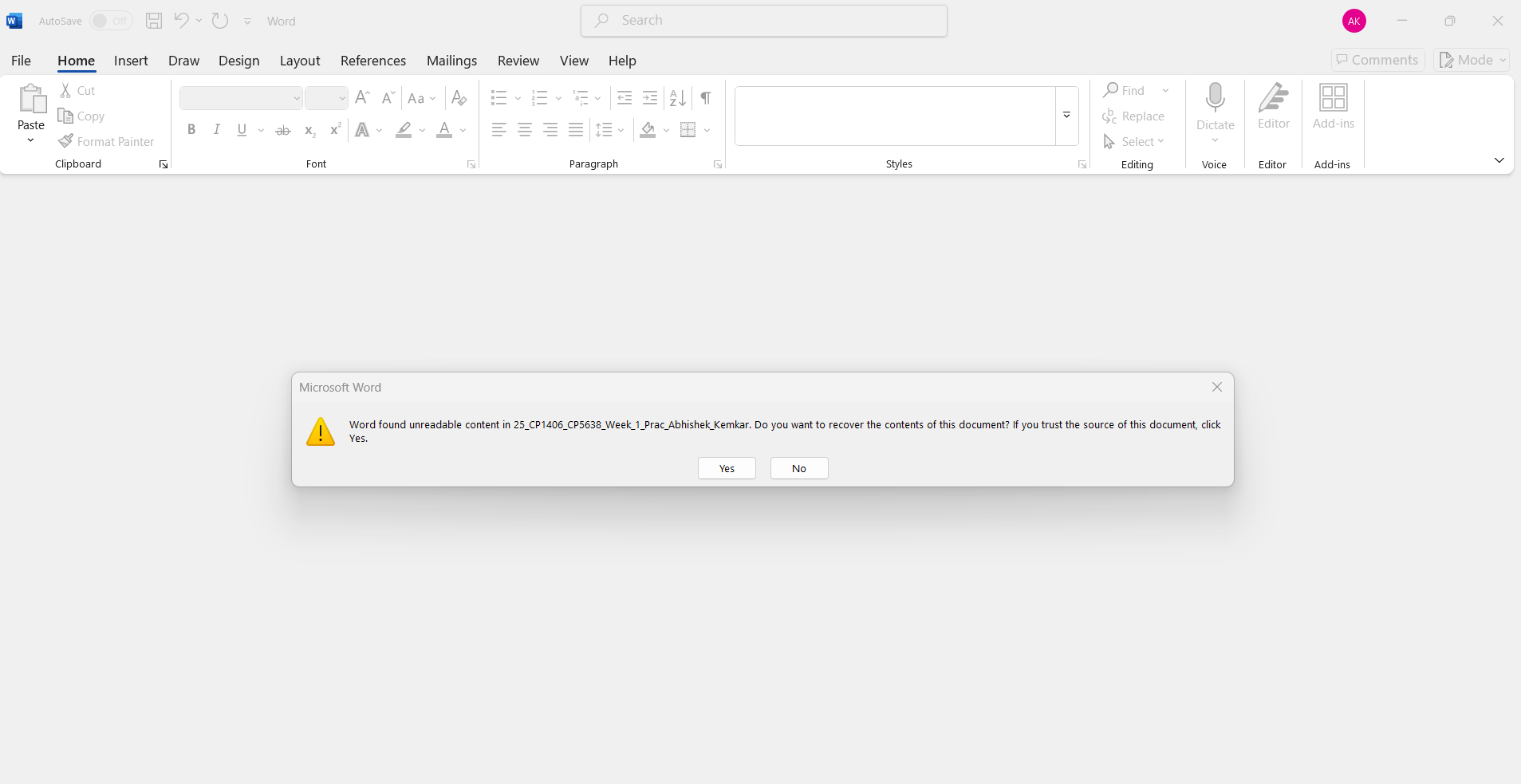 Word found unreadable content in (File Name).