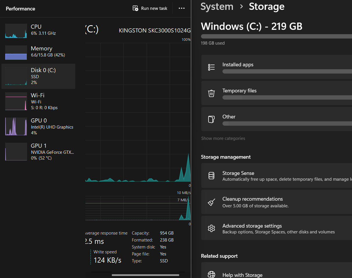 Why Settings and Task Manager have different storage sizes after i ...