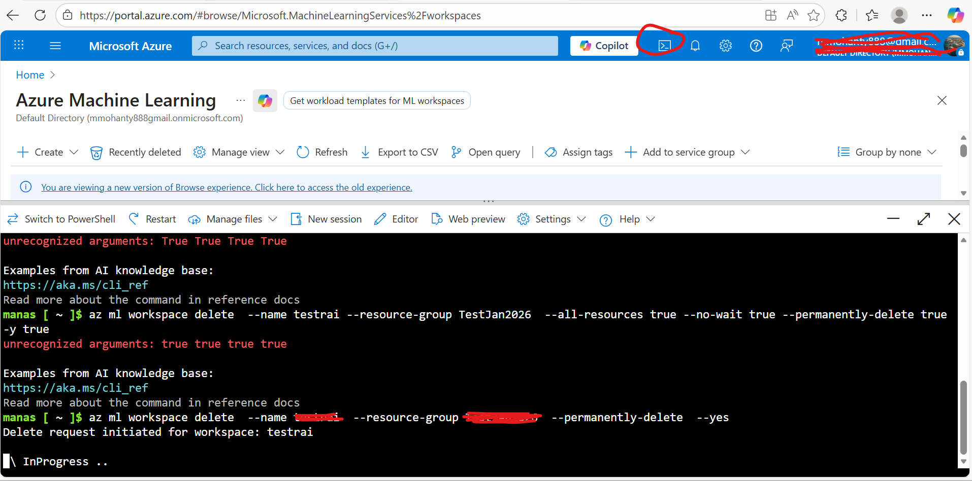 I'm having trouble permanently deleting Azure Machine Learning ...